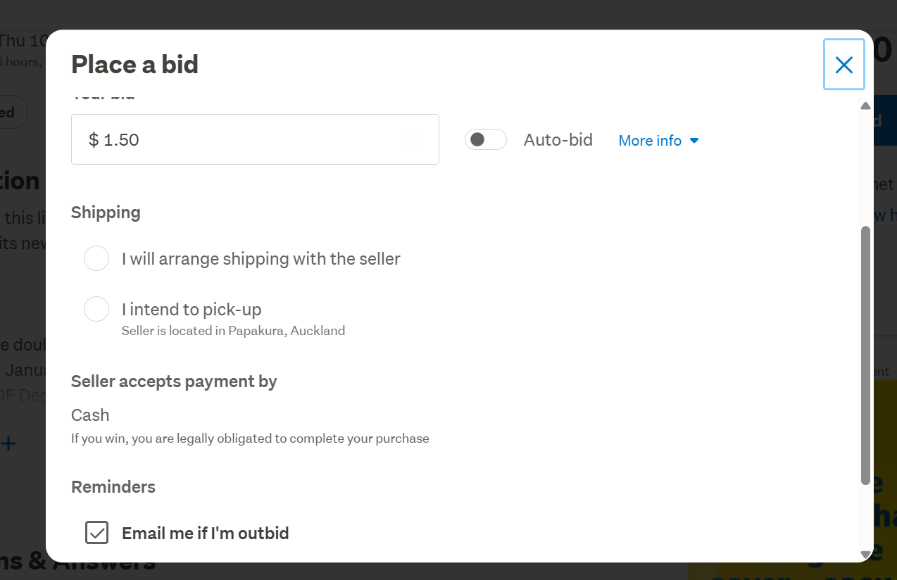 Choose shipping when you place a bid