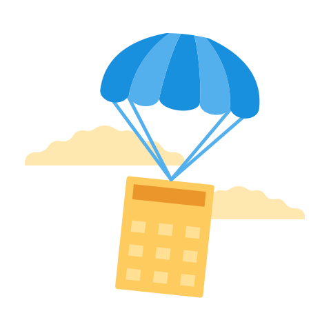 Calculator attached to a paracute in the clouds